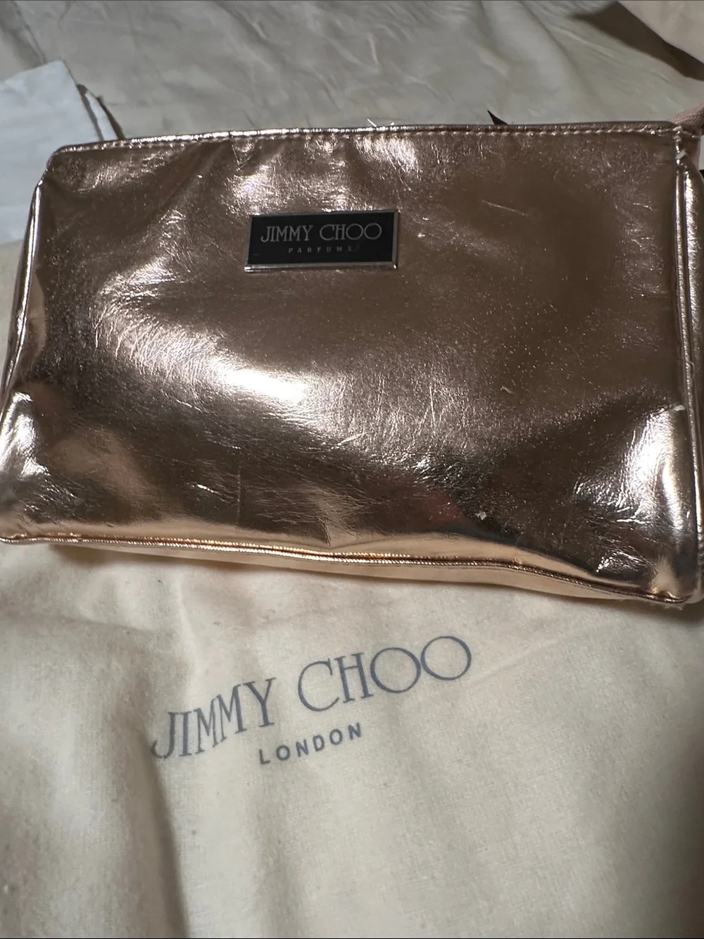Jimmy Choo Parfums Metallic Rose Gold Cosmetic Pouch